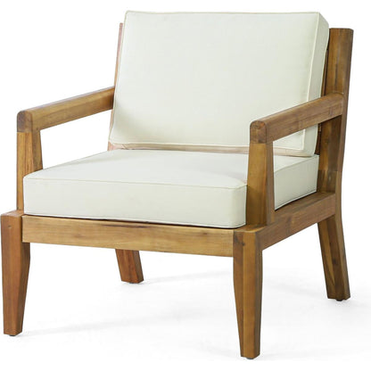 Outdoor Club Chairs with Cushions, 29" H X 26.5" W X 29" D, acacia wood + Teak Finish + Beige
