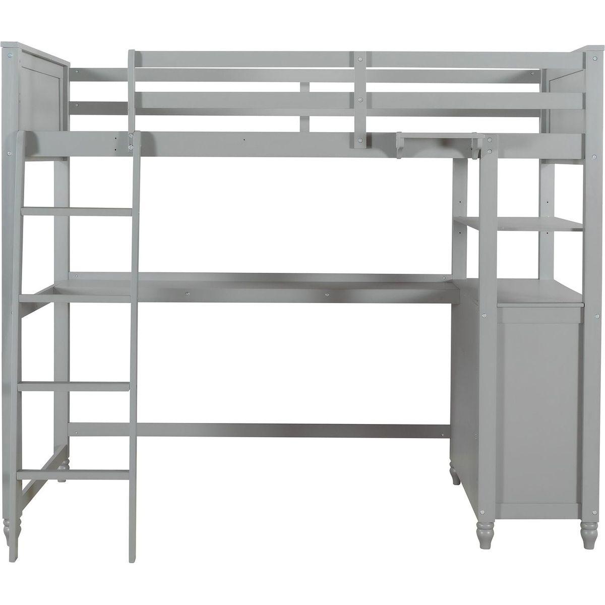 Twin size Loft Bed with Drawers and Desk, Wooden Loft Bed with Shelves - Gray