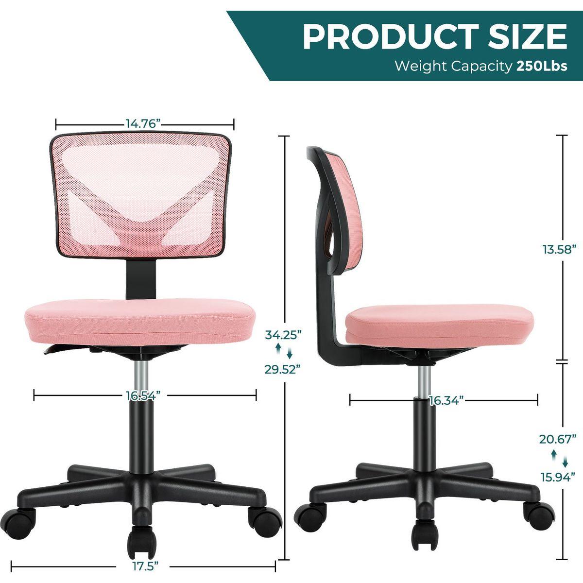 Armless Desk Chair Small Home Office Chair with Lumbar Support