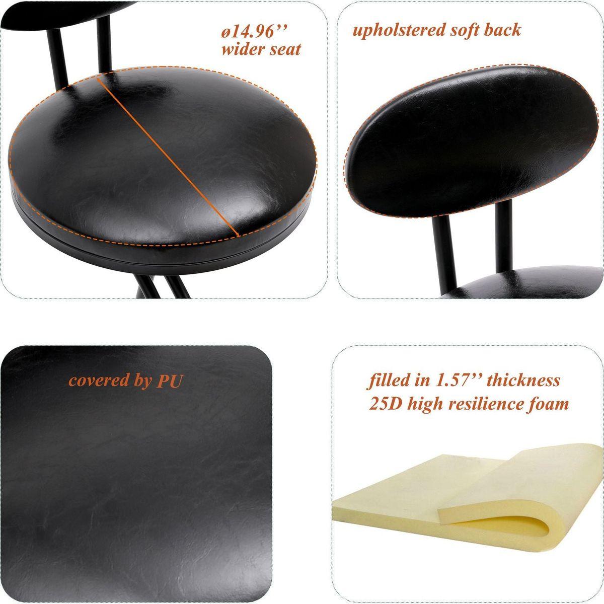 Bar Stools Upholstered Counter Height Barstools for Kitchen Island Set of 2 Modern PU Leather Dining Chairs with Footrest (Black)