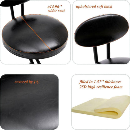 Bar Stools Upholstered Counter Height Barstools for Kitchen Island Set of 2 Modern PU Leather Dining Chairs with Footrest (Black)