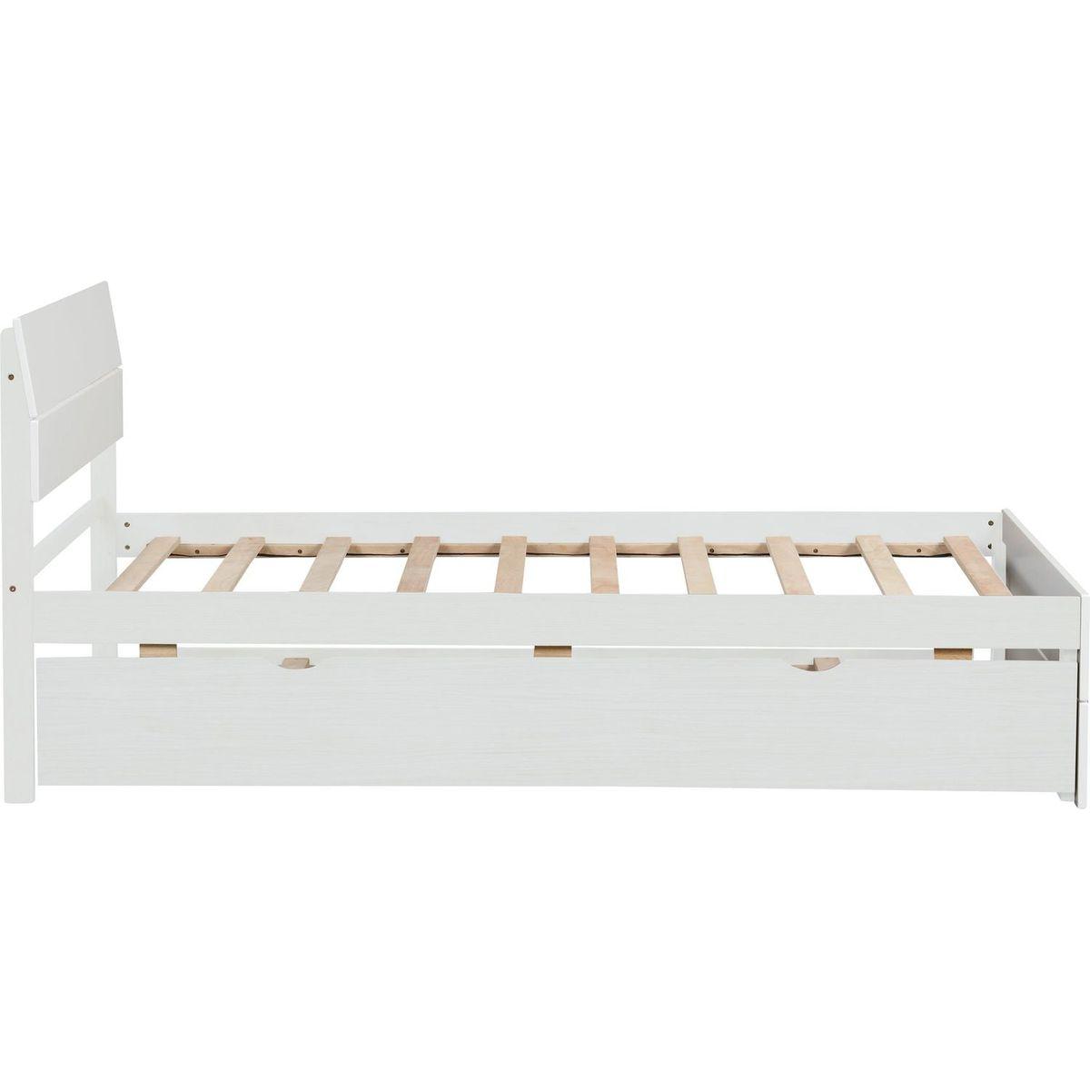 Modern Twin Bed Frame With Twin Trundle For White High Gloss Headboard and Footboard With Washed White Color