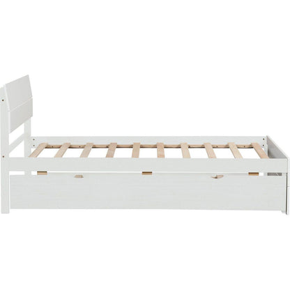 Modern Twin Bed Frame With Twin Trundle For White High Gloss Headboard and Footboard With Washed White Color