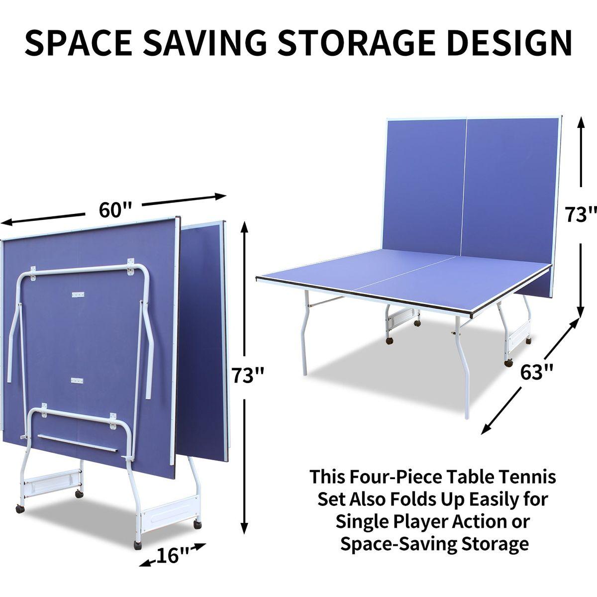 9ft Mid-Size Table Tennis Table Foldable & Portable Ping Pong Table Set for Indoor & Outdoor Games with Net, 2 Table Tennis Paddles and 3 Balls