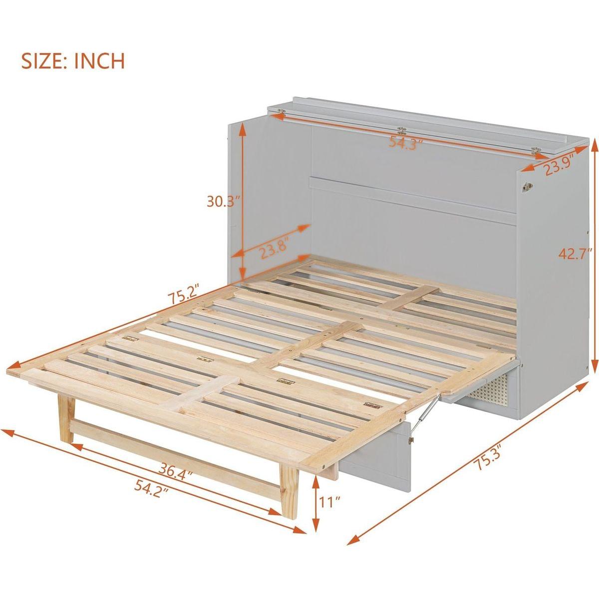 Full Size Murphy Bed with Large Drawers,Gray