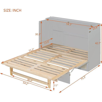 Full Size Murphy Bed with Large Drawers,Gray