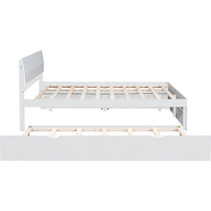Modern Full Bed Frame With Twin Size Trundle And 2 Drawers For White High Gloss and Washed White Color