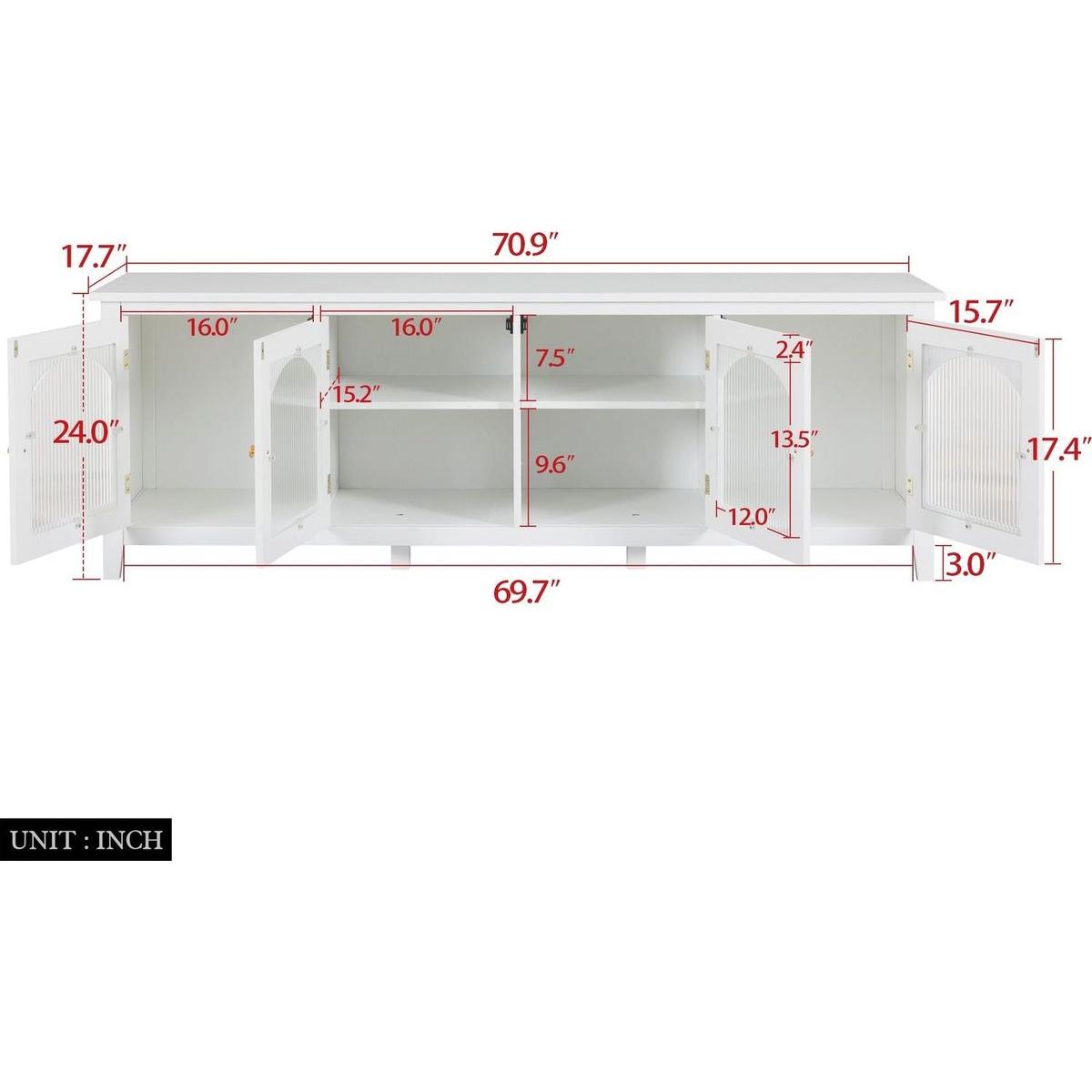 71-inchstylishTVcabinet Entertainment CenterTV stand,TVConsoleTable, Media Console,solidwood frame,Changhong glass door,Metal handle,antique white,canbeplacedin the children's room,bedroom Living Room