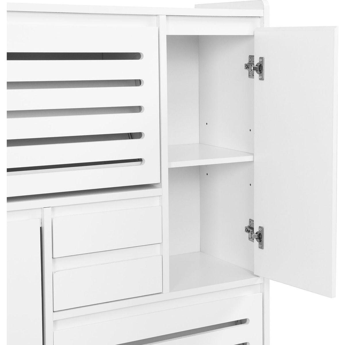 Multi-Functional Shoe Cabinet with Wall Cabinet, Space-saving Design Foyer Cabinet with 2 Flip Drawers, Versatile Side Cabinet for Hallway, White