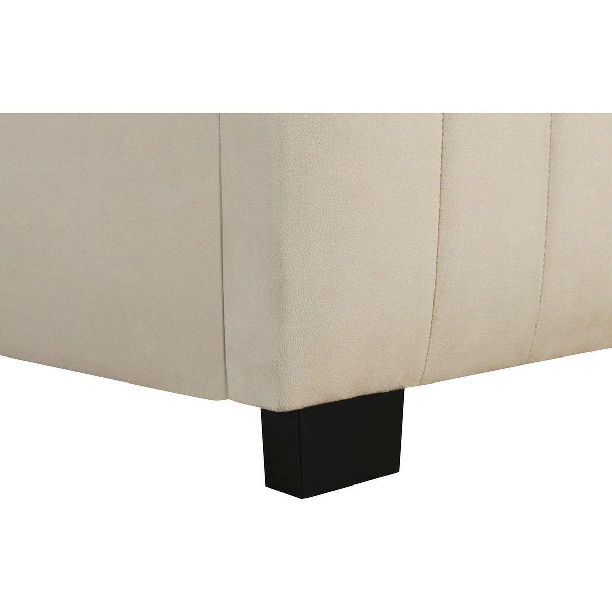 Twin Size Velvet Upholstered Platform Bed with Twin Size Trundle, Beige