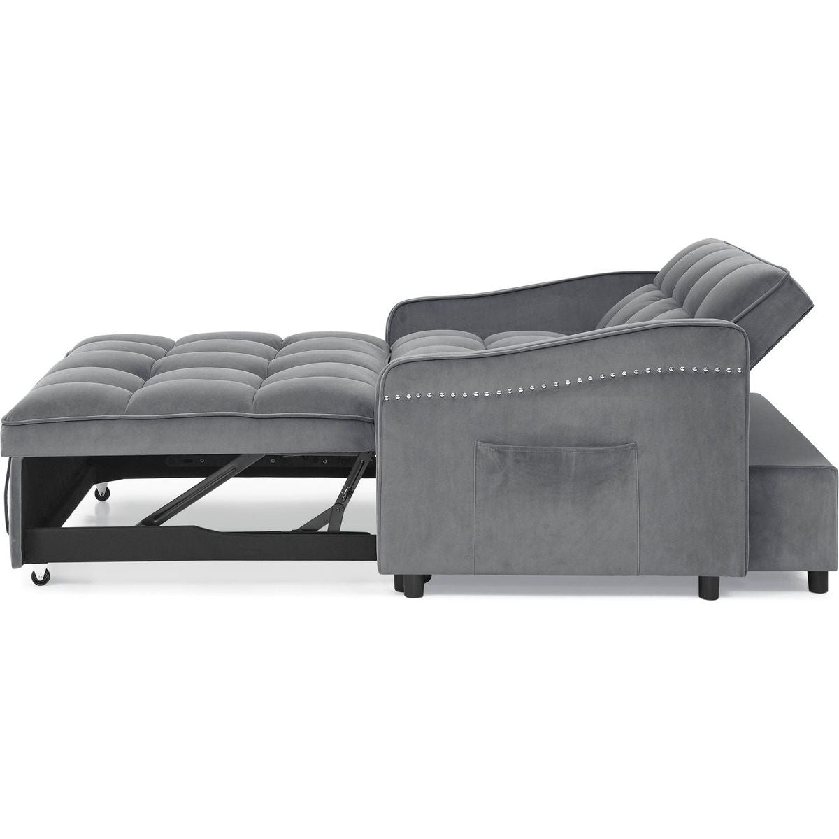 Loveseats Sofa Bed with Pull-out Bed,Adjustable Back and Two Arm Pocket,TypeC and USB Charging with Copper nail,Grey (47"x53"x31")