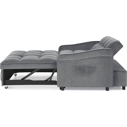 Loveseats Sofa Bed with Pull-out Bed,Adjustable Back and Two Arm Pocket,TypeC and USB Charging with Copper nail,Grey (47"x53"x31")
