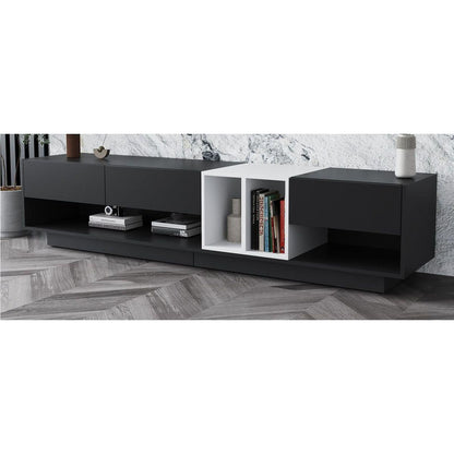 Sleek and Stylish TV Stand with Perfect Storage Solution, Two-tone Media Console for TVs Up to 80", Functional TV Cabinet with Versatile Compartment for Living Room, Black