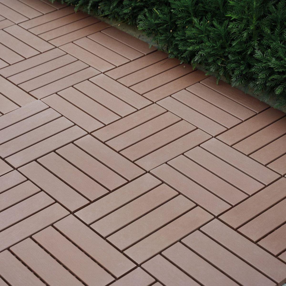 Plastic Interlocking Deck Tiles,44 Pack Patio Deck Tiles,12"x12" Square Waterproof Outdoor All Weather Use, Patio Decking Tiles for Poolside Balcony Backyard, Brown