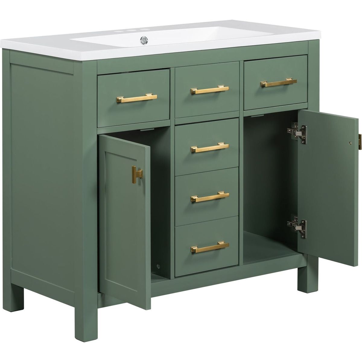 36" Bathroon Vanity with Resin Sink Combo Set,Modern Freestanding Single Bathroom Cabinet with 4 Drawers & 2 Cabinets,Storage Cabinet for Bathroom, Solid Wood Frame Vanity Set, Green