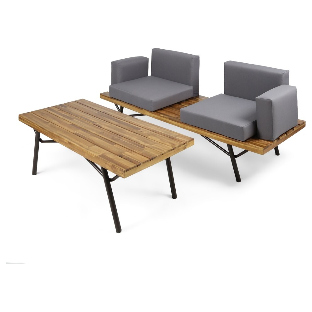 Canoga Outdoor Industrial Loveseat with Coffee Table