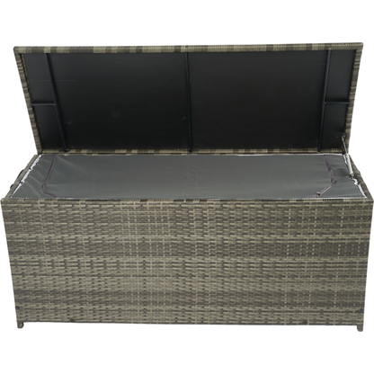 Outdoor Storage Box, 113 Gallon Wicker Patio Deck Boxes with Lid, Outdoor Cushion Storage for Kids Toys, Pillows, Towel Grey Wicker