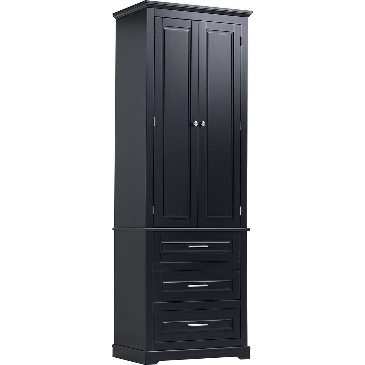 Tall Storage Cabinet with Three Drawers for Bathroom/Office, Black