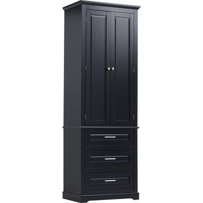 Tall Storage Cabinet with Three Drawers for Bathroom/Office, Black