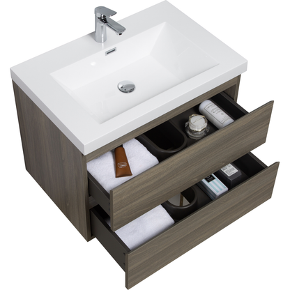 30" Floating Bathroom Vanity with Sink, Modern Wall-Mounted Bathroom Storage Vanity Cabinet with Resin Top Basin and Soft Close Drawers, Ash Grey