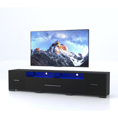 TV Console with Storage Cabinets, Remote, APP Control Long LED TV Stand, Full RGB Color Selection, 31 Modes Changing Lights Modern Entertainment Center with Power Cord (Black, for 80 inches)