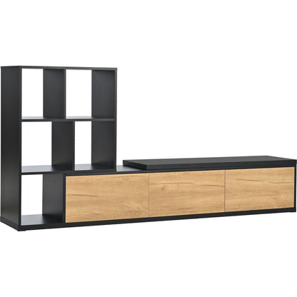 74.8"-126" Extendable TV Stand with 3 Tier Bookshelves for TVs up to 110", Adjustable Entertainment Center with Storage Cabinets, Sliding Tabletop Media Console for Living Room, Black