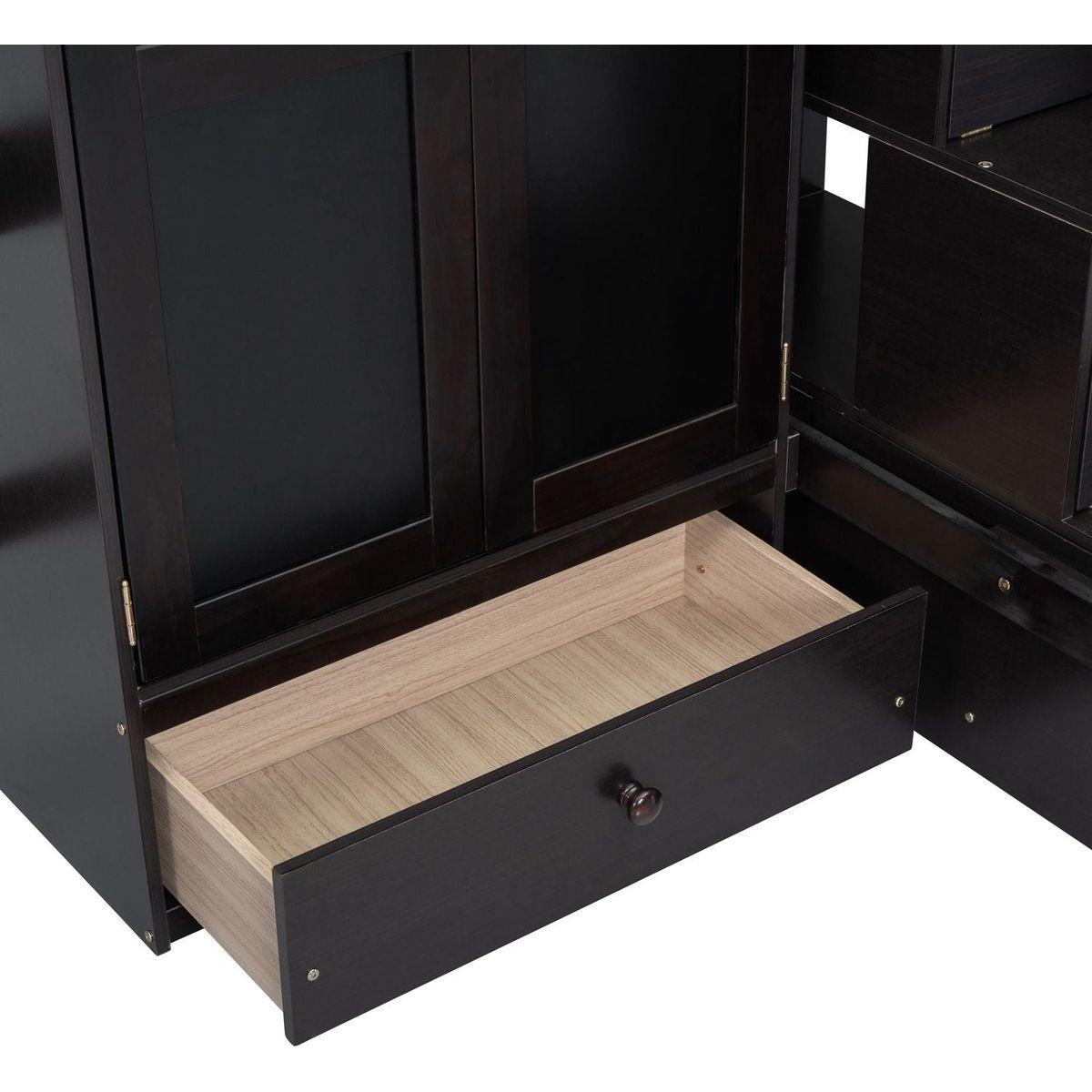 Twin size Loft Bed with Bookshelf,Drawers,Desk,and Wardrobe-Espresso