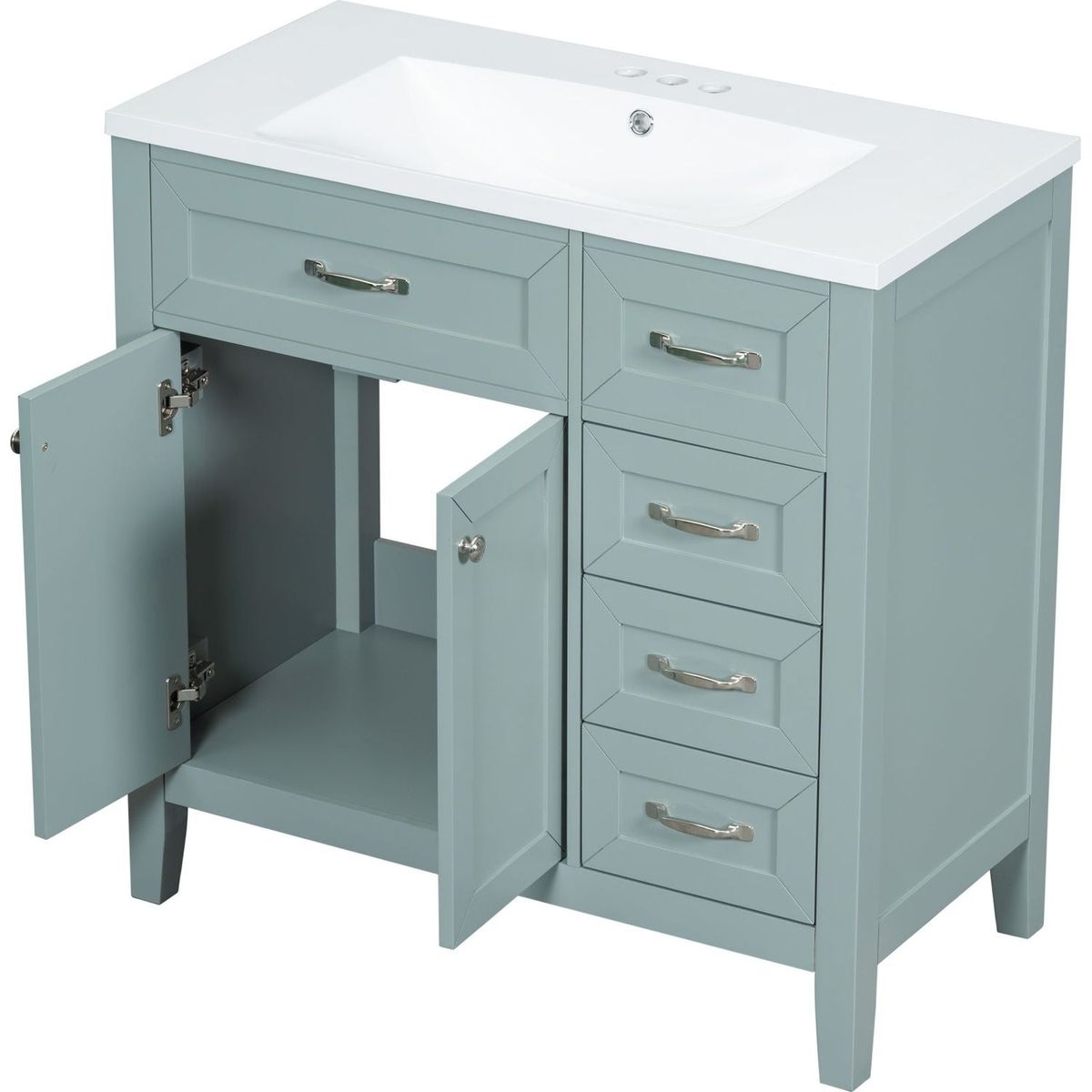 36" Bathroom Vanity with Sink Combo, Green Bathroom Cabinet with Drawers, Solid Frame and MDF Board