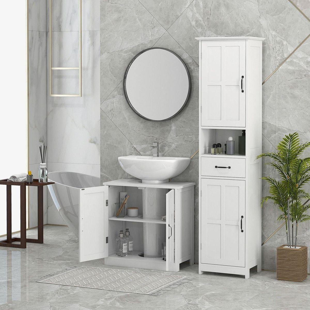 Bathroom Sink Cabinet, Pedestal Sink Cabinet with Adjustable Shelf, White