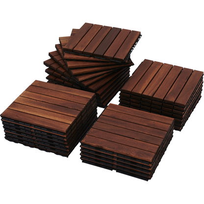 30 PCS Interlocking Deck Tiles Striped Pattern, 12" x 12" Square Acacia Hardwood Outdoor Flooring for Patio, Bancony, Pool Side,...