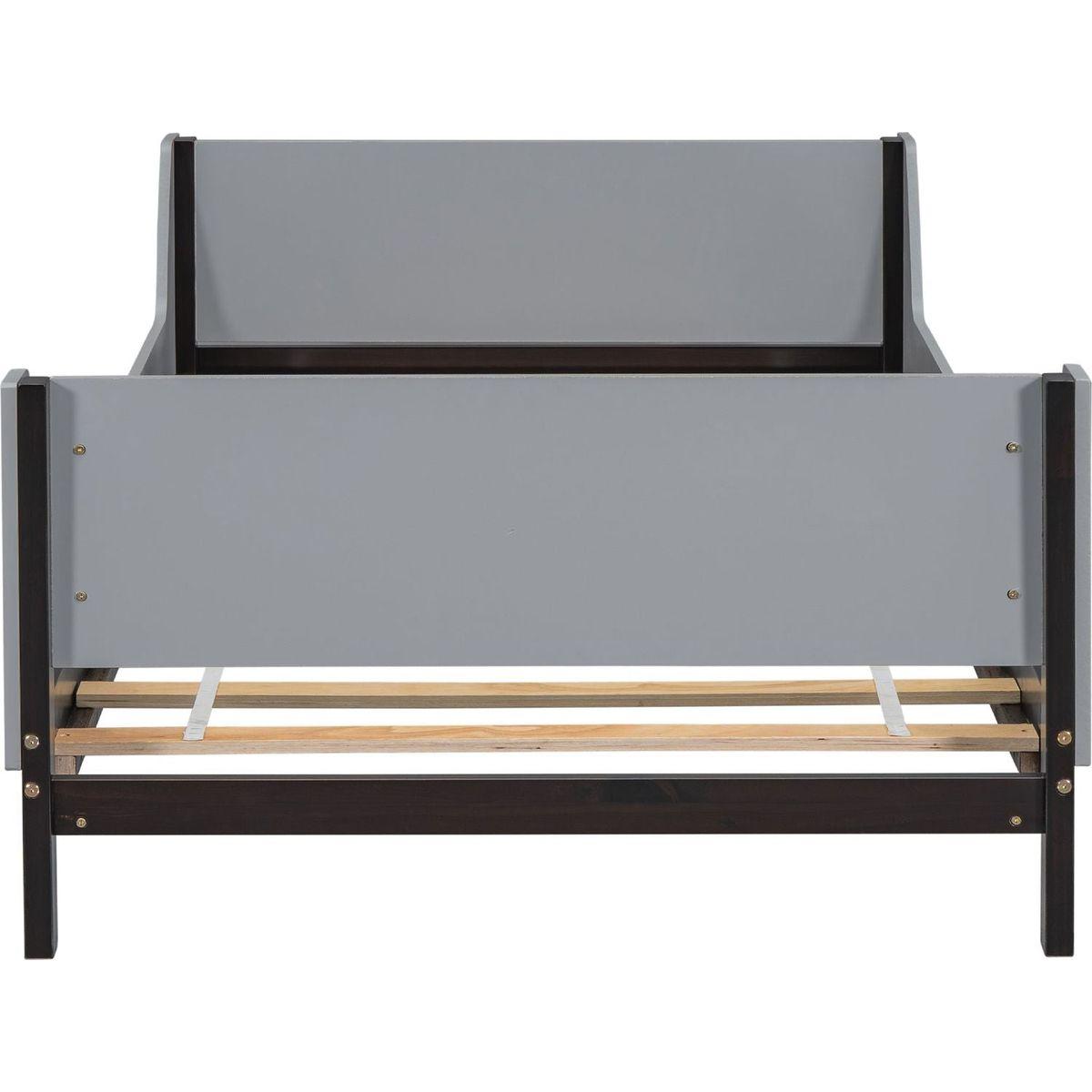 Twin Bed with Headboard, Footboard, Safeguards, Built-in Bed-end Book Storage Rack, Grey