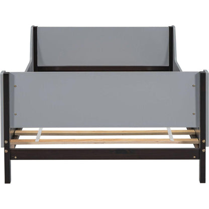 Twin Bed with Headboard, Footboard, Safeguards, Built-in Bed-end Book Storage Rack, Grey