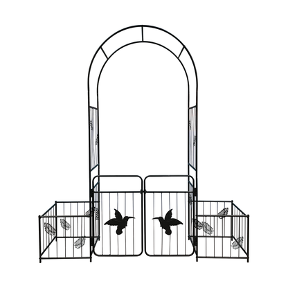 Metal Garden Arch with doors Garden Arbor Trellis Climbing Plants Support Arch Outdoor Arch Wedding Arch Party Events Archway Black