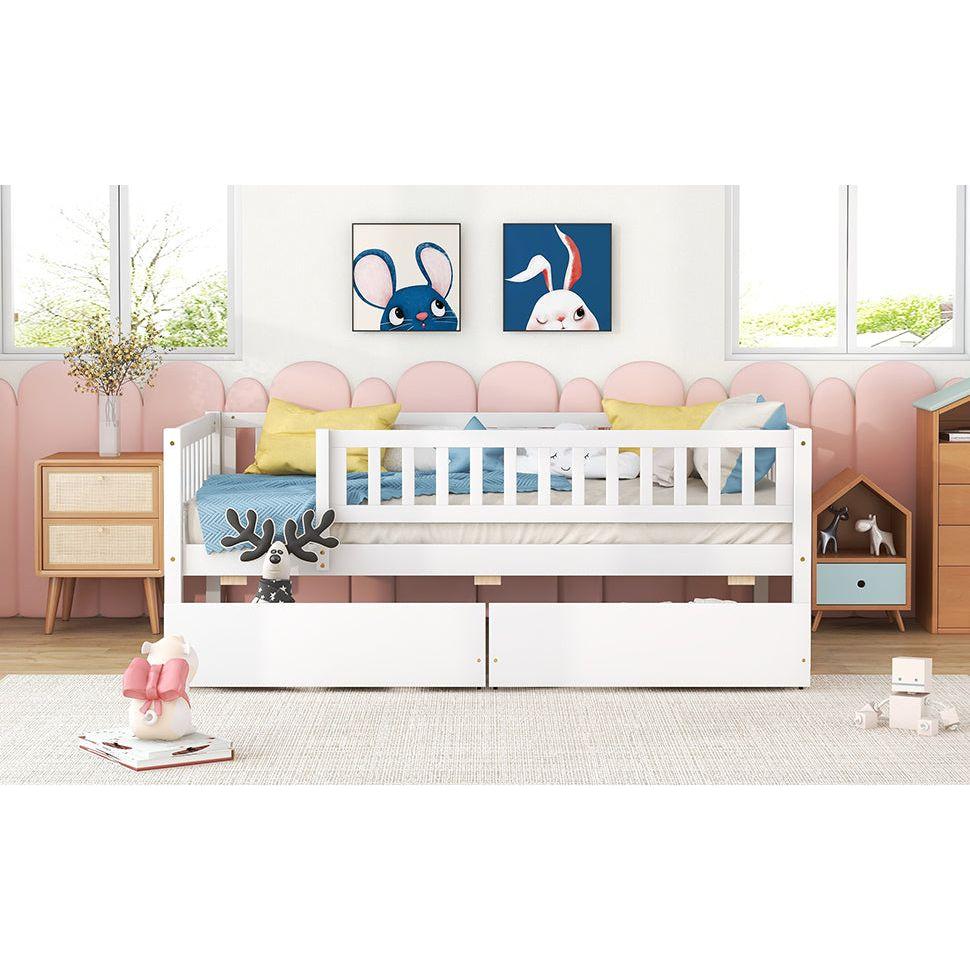 Twin Size Daybed Wood Bed with Two Drawers, White