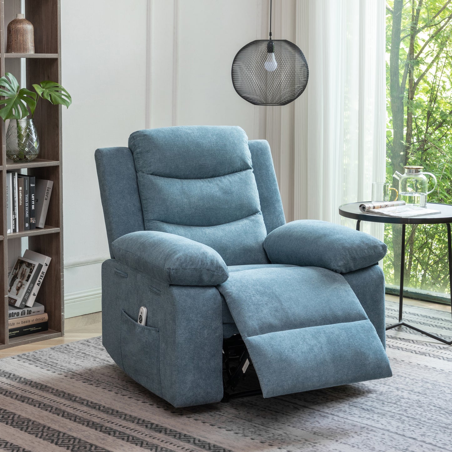 Power Recliner Chair with Adjustable Massage Function, Recliner Chair with Heating System for Living Room, Blue color fabric