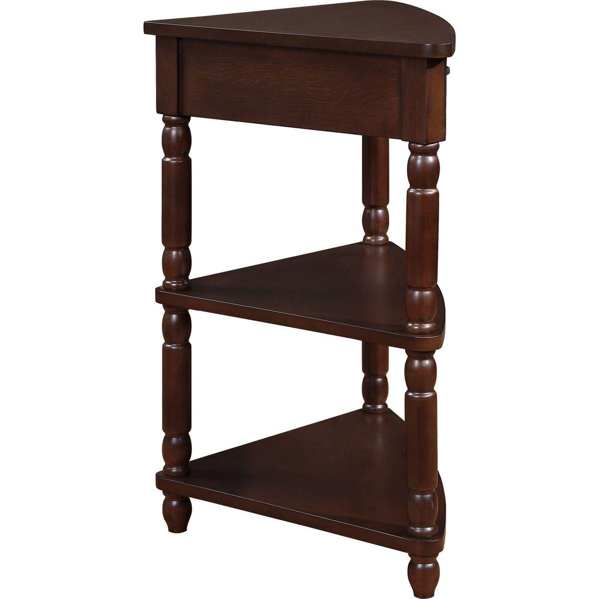 33.8" Small Triangle Corner Table, Wood Corner Side Table for Small Spaces/ Living Room, 3 Tier End Corner Table with Solid Wood Legs, Light Espresso