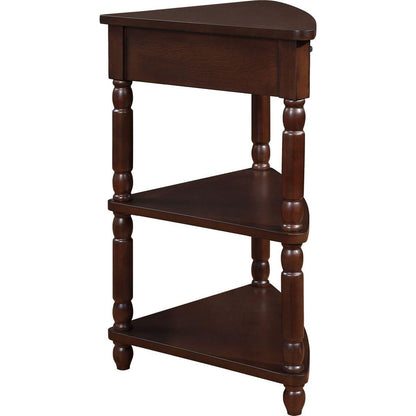 33.8" Small Triangle Corner Table, Wood Corner Side Table for Small Spaces/ Living Room, 3 Tier End Corner Table with Solid Wood Legs, Light Espresso
