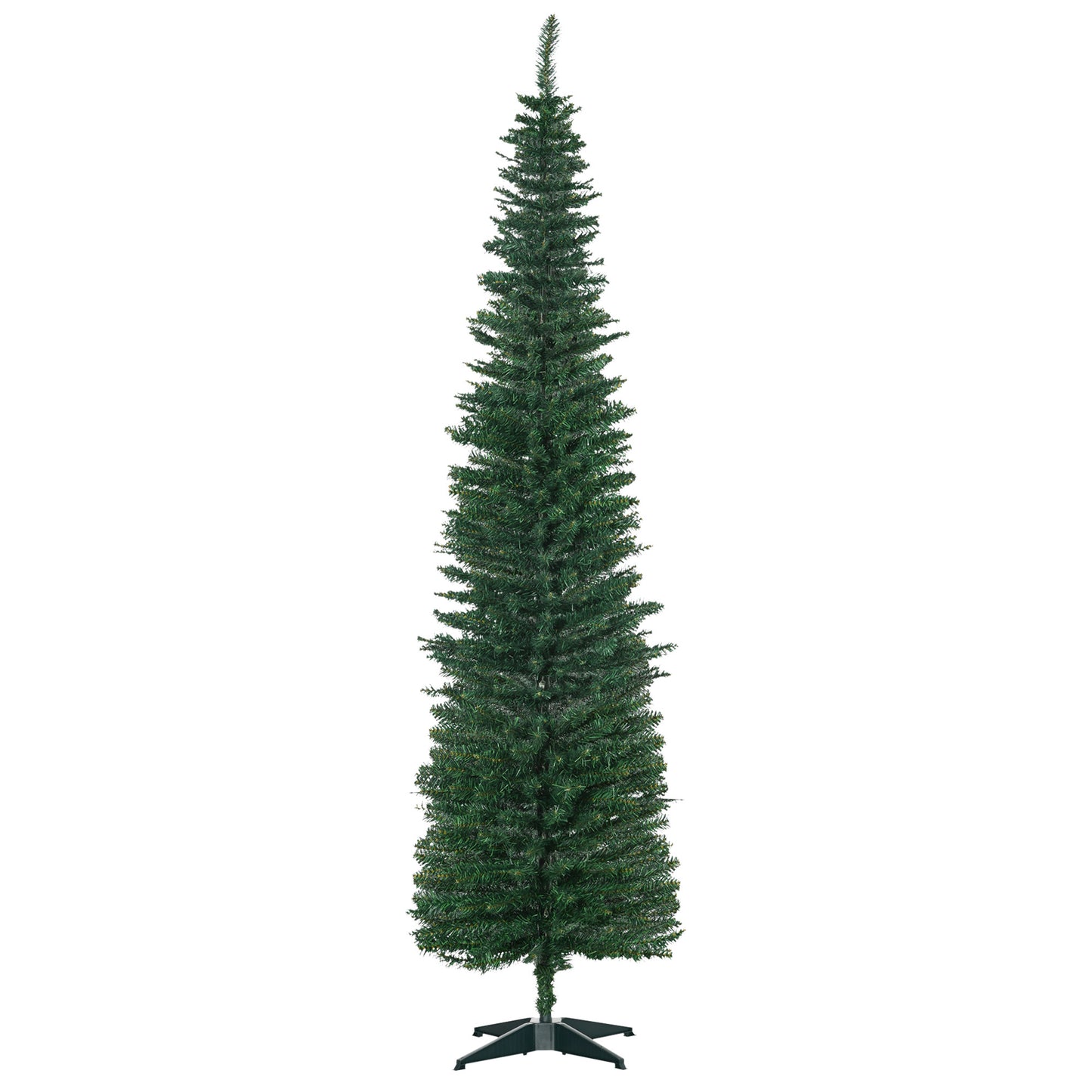HOMCOM 7' Artificial Pencil Christmas Tree, Slim Xmas Tree with 499 Realistic Branch Tips and Plastic Stand, Green