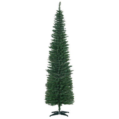 HOMCOM 7' Artificial Pencil Christmas Tree, Slim Xmas Tree with 499 Realistic Branch Tips and Plastic Stand, Green