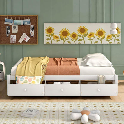 Twin Size Platform Storage Bed with 3 Drawers,White