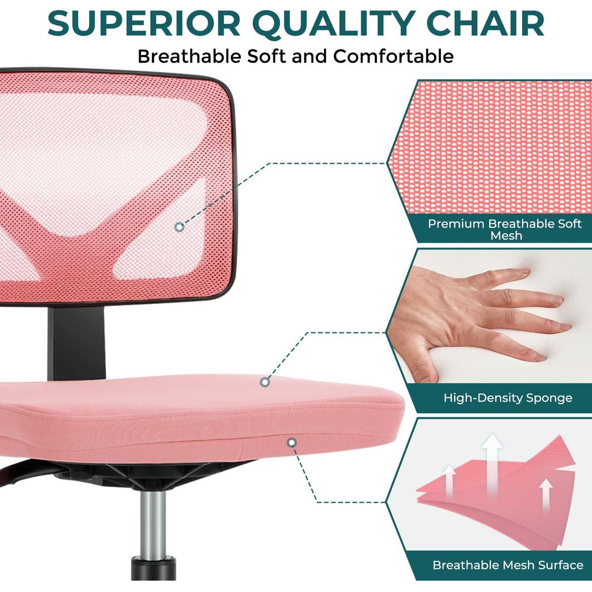 Armless Desk Chair Small Home Office Chair with Lumbar Support