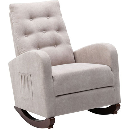 Baby Room High Back Rocking Chair Nursery Chair, Comfortable Rocker Fabric Padded Seat, Modern High Back Armchair