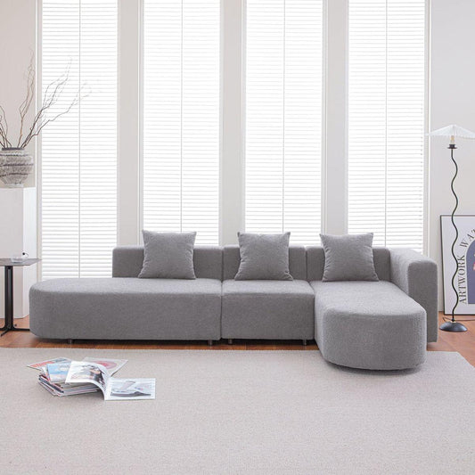 Modern L shape boucle Sofa with curved seat (facing right)