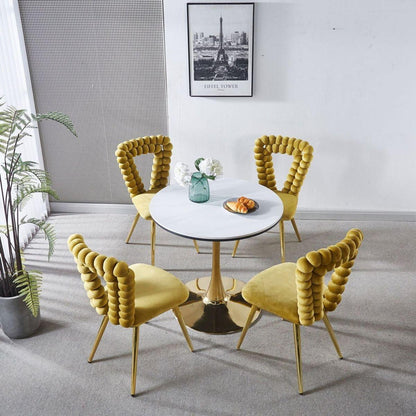 yellow and gold Modern chair(set of 4 ) with iron tube legs, soft cushions and comfortable backrest, suitable for dining room, living room, cafe,hairball back