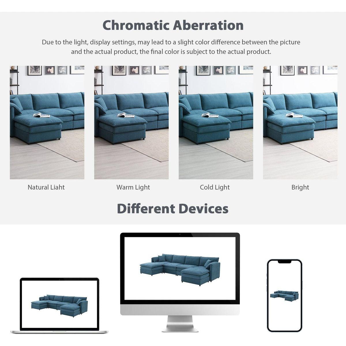 134x66" Chenille Modular Sectional Sofa,U Shaped Cloud Couch Set with Double Cushions, 6 Seat Sleeper Sofa Bed with Ottomans,Oversized Indoor Furniture for Living Room, 3 Colors