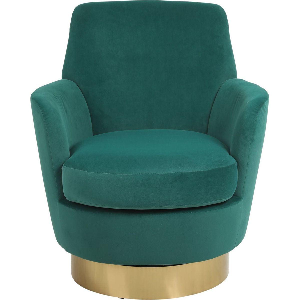 Velvet Swivel Barrel Chair, Swivel Accent Chairs Armchair for Living Room, Reading Chairs for Bedroom Comfy, Round Barrel Chairs with Gold Stainless Steel Base (Emerald)
