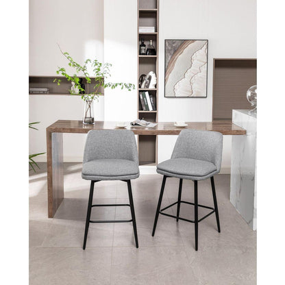 Counter Height Swivel Bar Stools Set of 2, 360 Swivel Upholstered Barstools with Back and Metal Legs, 25.6" Seat Height,Counter Stools for Kitchen Island and Pub,Linen Cloth,Grey