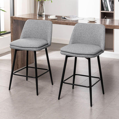 Counter Height Swivel Bar Stools Set of 2, 360 Swivel Upholstered Barstools with Back and Metal Legs, 25.6" Seat Height,Counter Stools for Kitchen Island and Pub,Linen Cloth,Grey