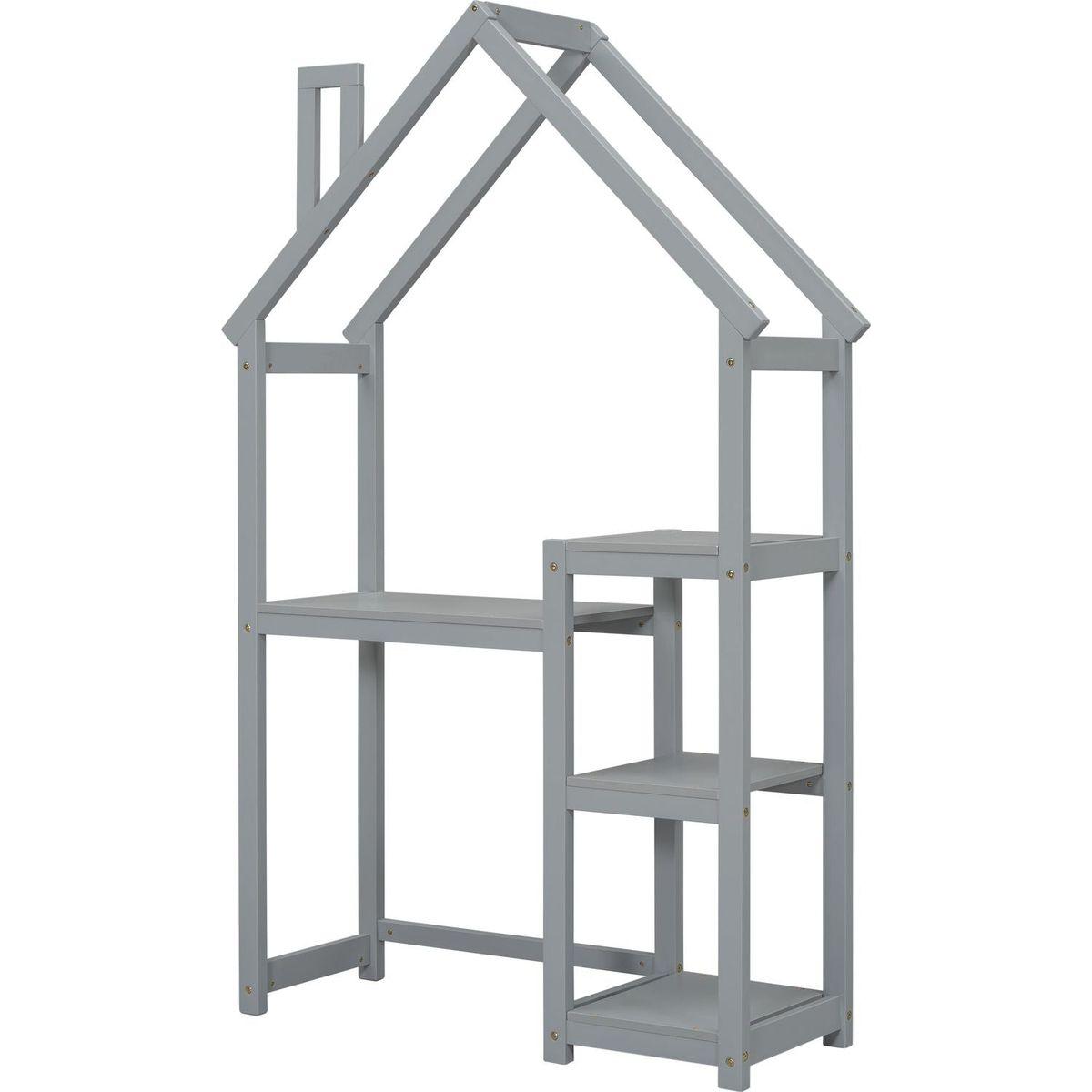 House-shaped Wooden writing Desk,Kids study Table,Bookshelf & Toy Storage,Grey