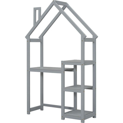 House-shaped Wooden writing Desk,Kids study Table,Bookshelf & Toy Storage,Grey